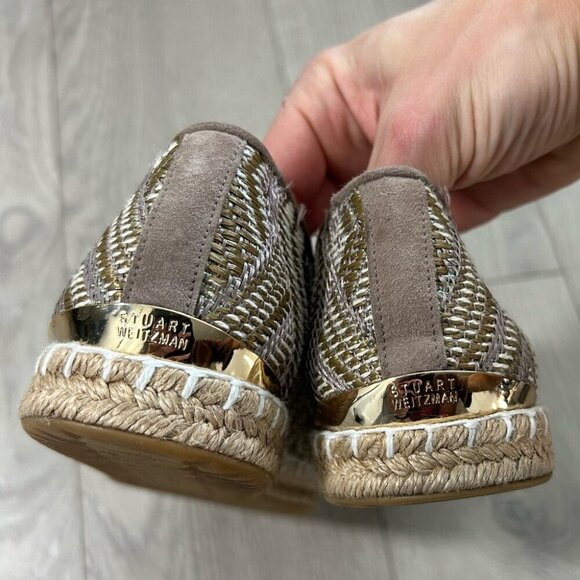 Stuart Weitzman Metallic Woven Espadrille Pipe Catalan Flats - Picture 6 of 8